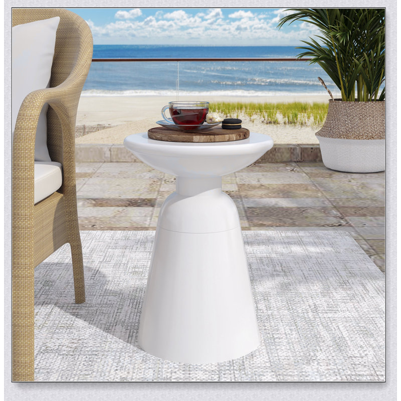 Table de bout d'extérieur en métal durable avec fer thermolaqué, pour les espaces modernes et minimalistes, Blanc