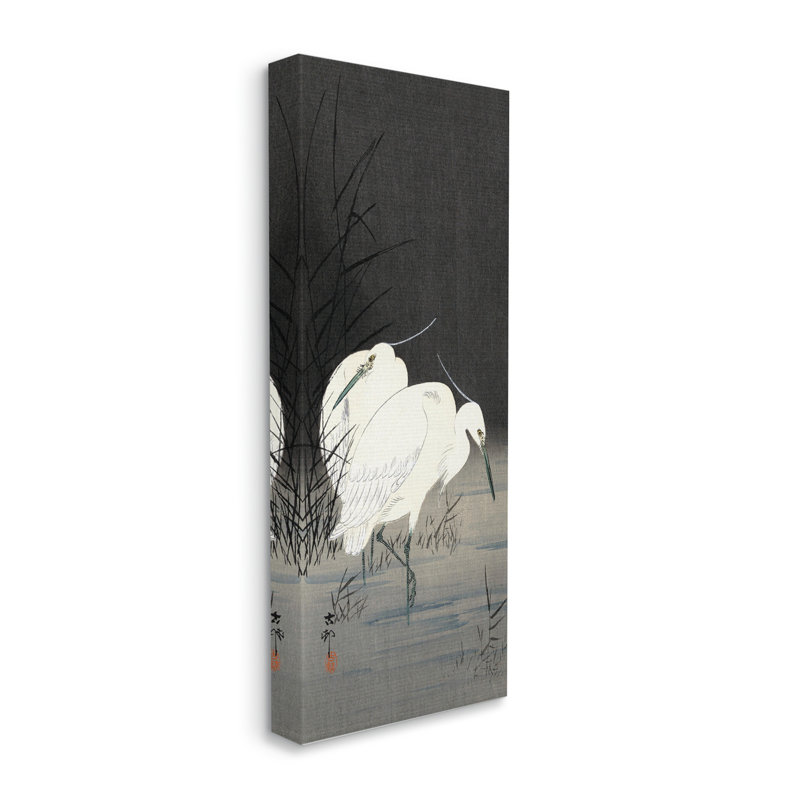 «Traditional Crane» par Lake Japanese Inspired Bird par Ohara Koson - impression, H 30 po x l 13 po x P 1,5 po, Toile tendue