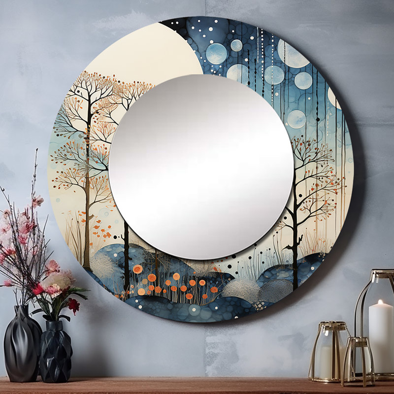 «Japon Art Blue Serene Zen Minamlism Landscape III - Japon Art grand miroir, décor de miroir mural unique rond global, impression sur métal