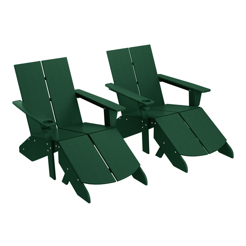 Modern Poly Adirondack Chair With Ottoman (Set Of 2), Green
