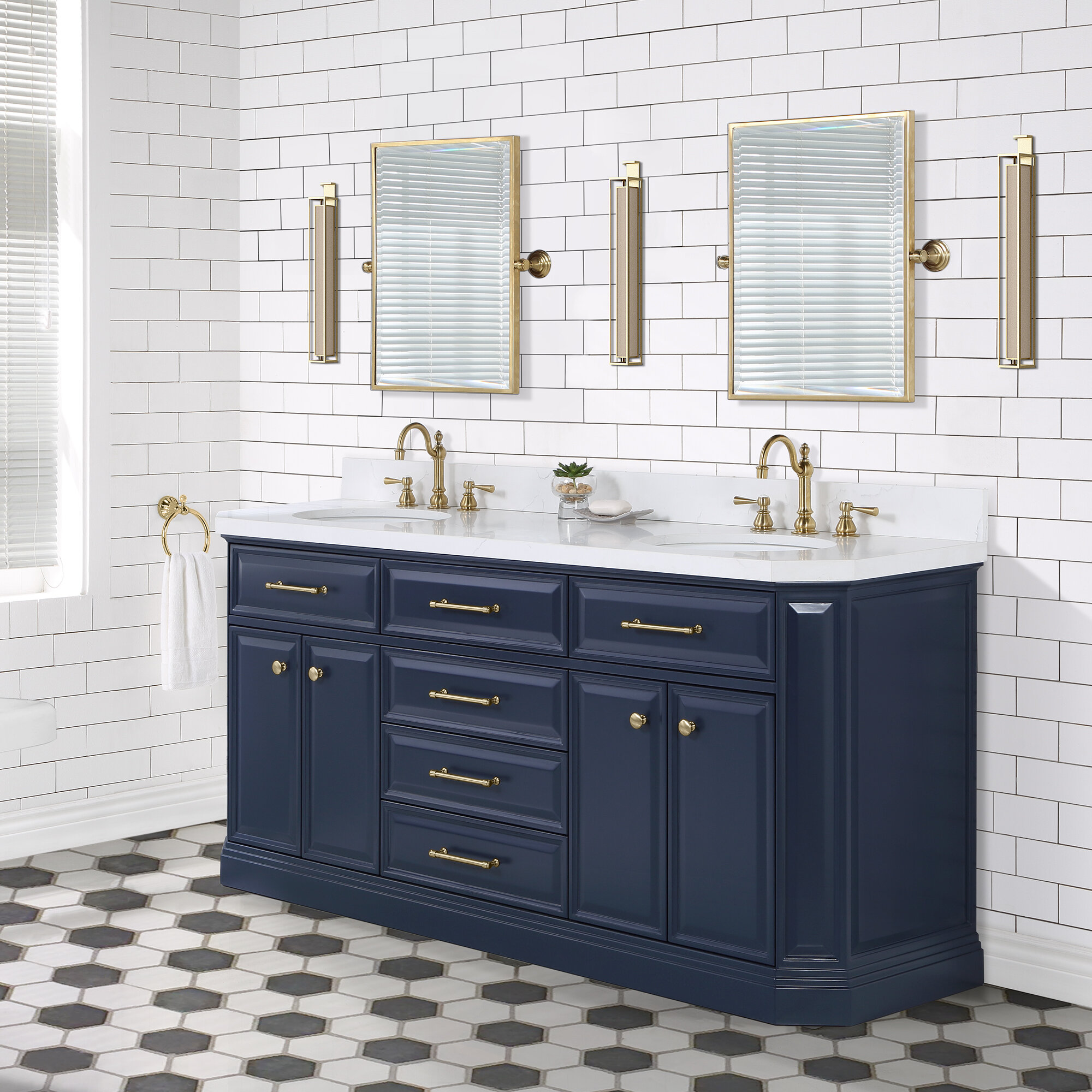 Ellia 72in Navy Blue Dual Sink Bathroom Vanity