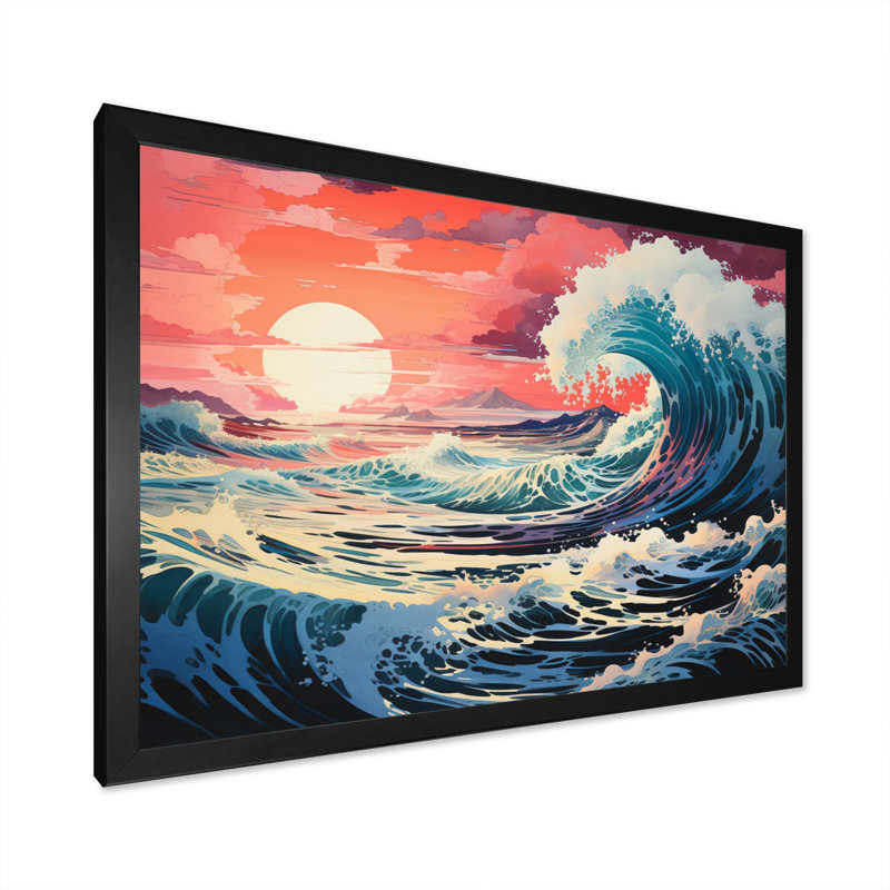 Dramatic Ocean Waves II - art mural toile côtière, H 16 po x l 32 po x P 1 po, Cadre photo noir