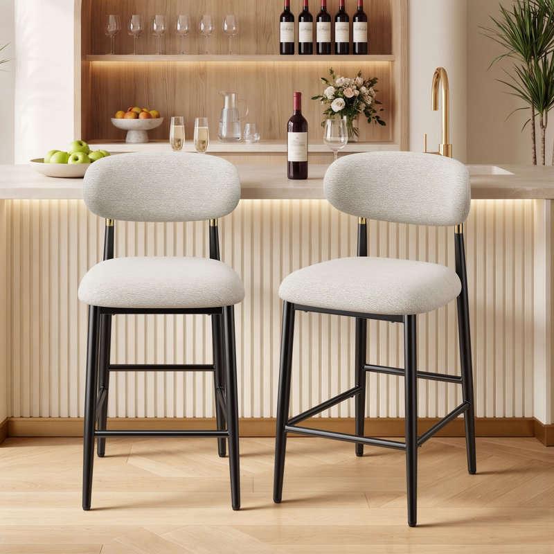 Yes Upholstered Bar Stool with Iron Frame, Beige