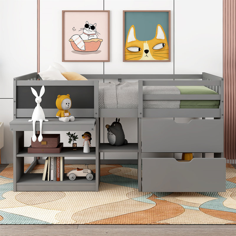 Lit simple avec tablettes Henadz, gris