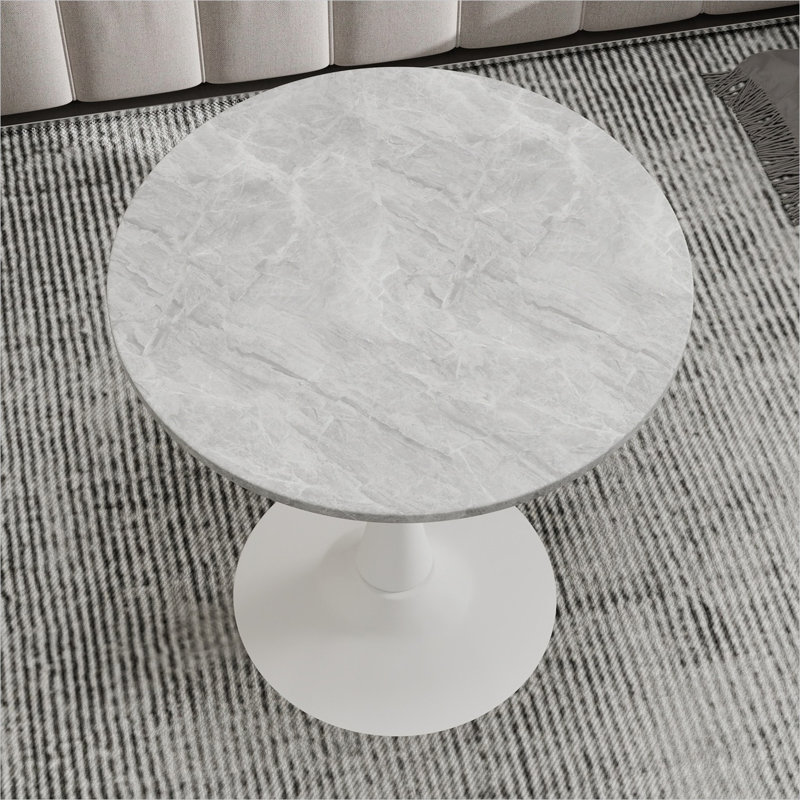 Table de salle à manger de style bistro en marbre blanc Mid-Century 27,6 po | Idée de cadeau