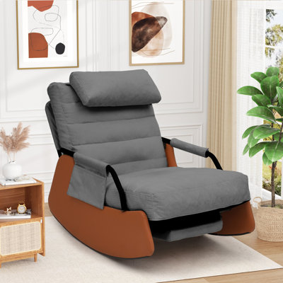 Chaises berçantes de chambre de bébé avec siège et appui-tête moelleux, fauteuil d'appoint en velours côtelé avec poche latérale, chaise berçante coulissante pour chambre à coucher / salon / chambre de bébé