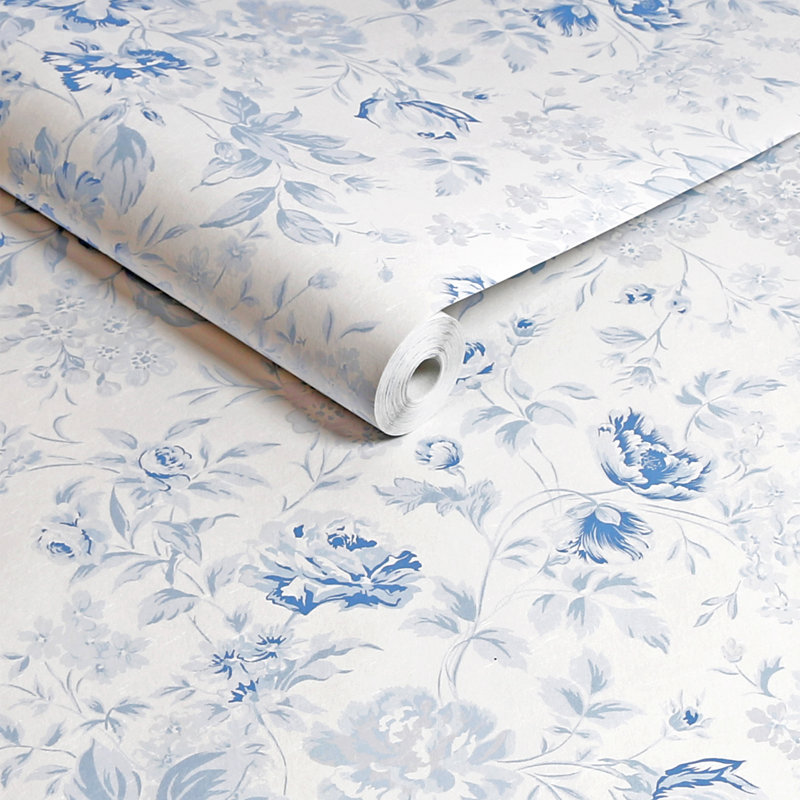 Rachel Ashwell Romantic Rose Pink Wallpaper, Blue