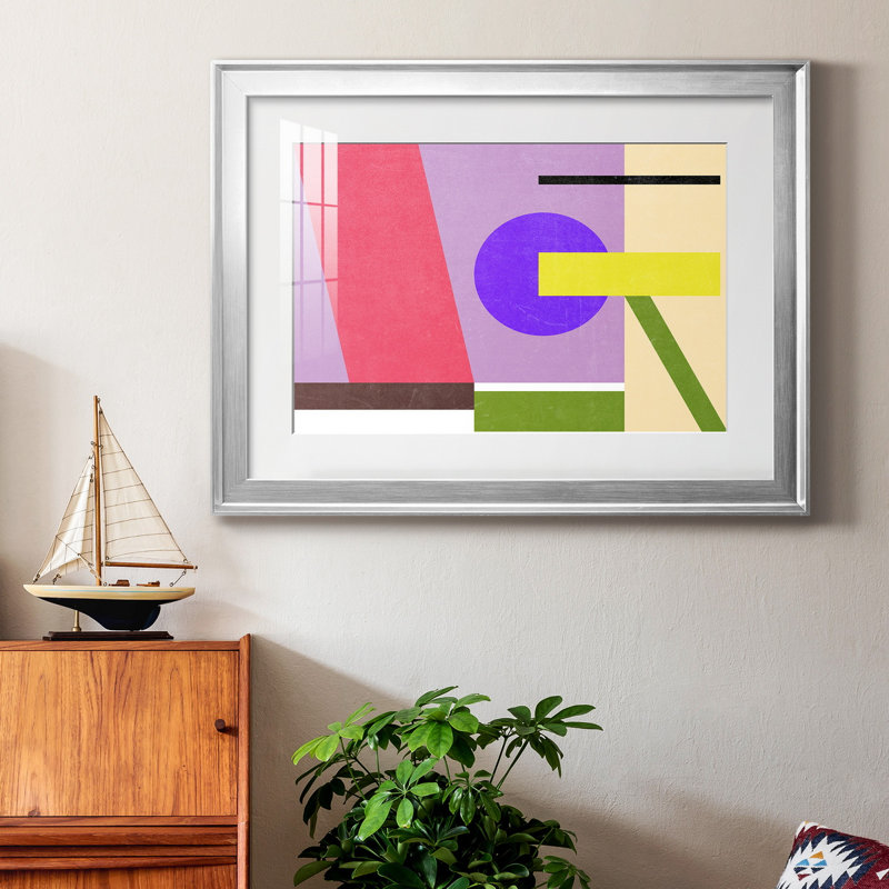 Composition de couleur IV, Papier avec cadre argenté, H 22,5 po x l 30,5 po x P 1 po, Blanc