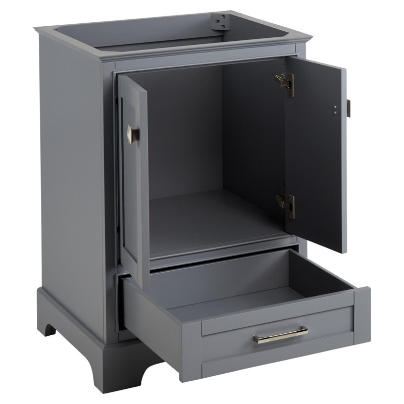 Quen 24" Freestanding Single Basin Vanity Set with Cabinet, Vanity Top, Arctic White Quartz, Gray, 8" Widespread