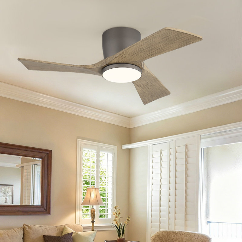 Ventilateur de plafond 36 po à 3 pales en bois massif avec télécommande intégrée et DEL intégrée, Grey, 36, Grey