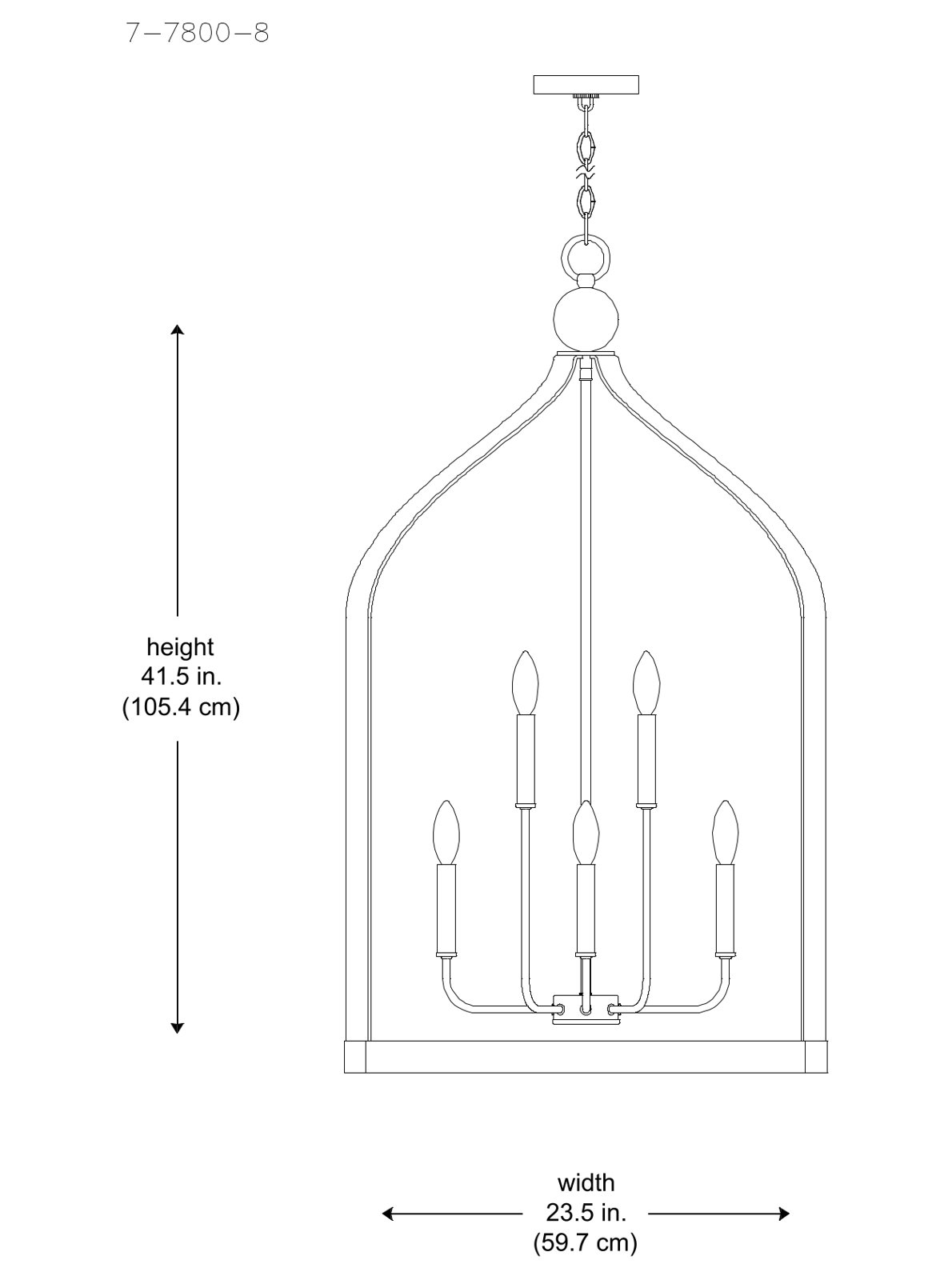 Kenmore Metal Chandelier, White, 8 Lights, 41.5" H x 23.5" W x 23.5" D