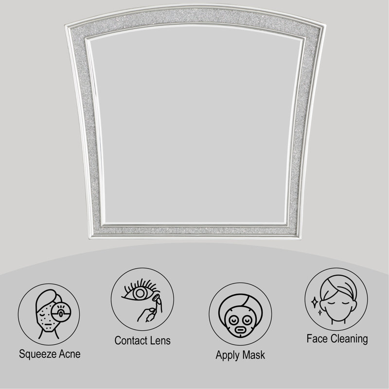 Exquisite Platinum-Finished Mirror With Sparkling Rhinestone Inlays And Expansive Viewing Area For Any Room.
