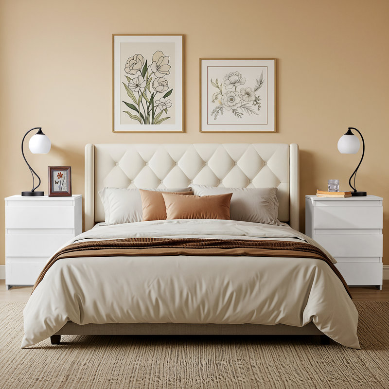 45 cm W Bedside Table, White, 2