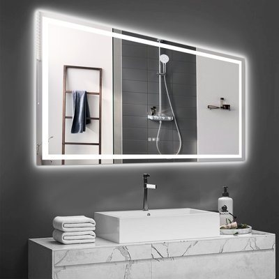 72" X 36" Modern - Fog Led Bathroom Mirror With Touch Sensor, For Dressing Area, Shatterproof, Color Temperature Control, Easy Installation Lighted Wall Vanity, Super Bright Lights, Shatterproof
