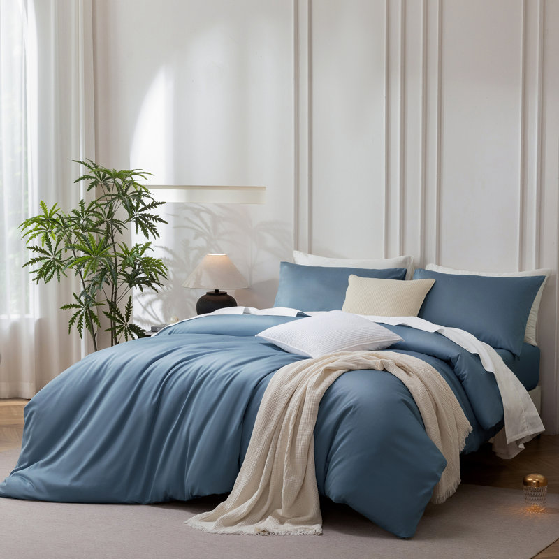Ensemble de housse de couette MooMee, Housse de couette pour très grand lit et 2 taies, Bleu