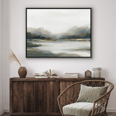 30x40 Canvas Wall Art with Gold Foil - Grey, Black, White and Blue - Mountain Landscape Wall Art