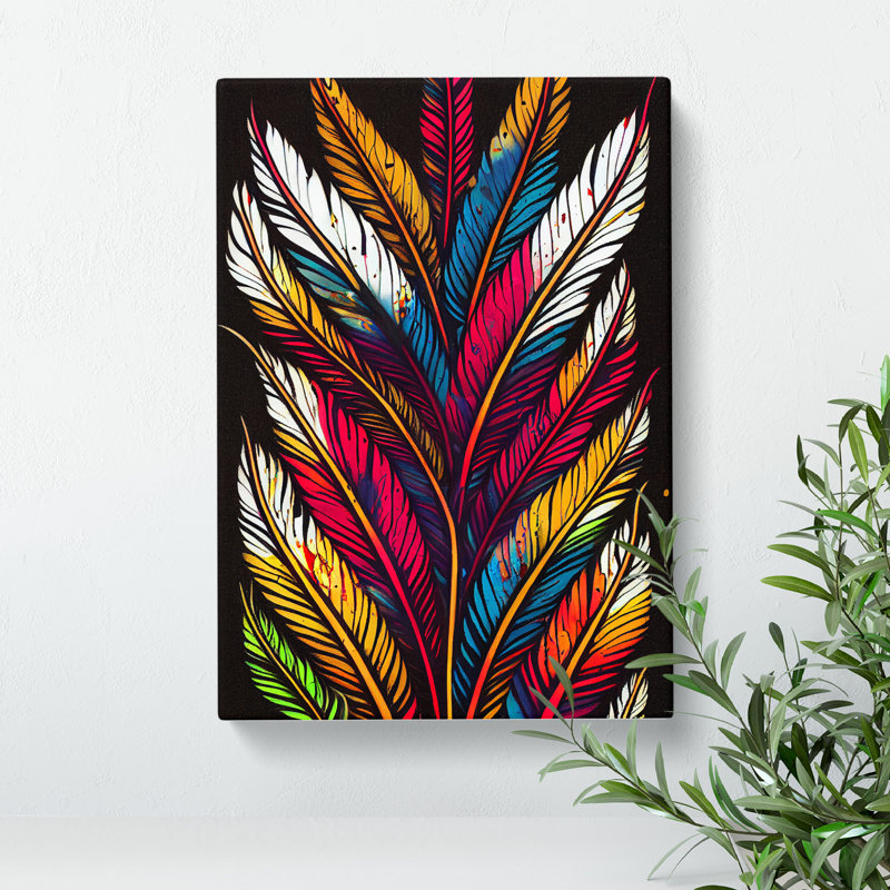 Splashed Feathers No.1 Abstract - Wall Art, 50cm H x 35cm W, Wrapped Canvas, No Matte