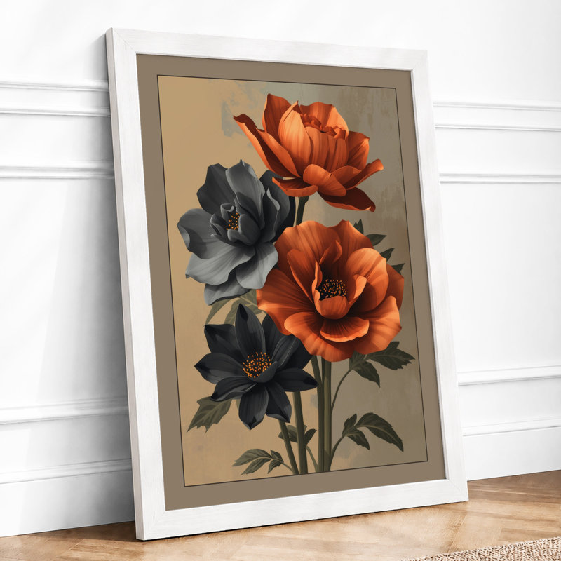 Three Blooms Study Botanical - Framed Print, A4 - 29.7 x 21.0 cm, White