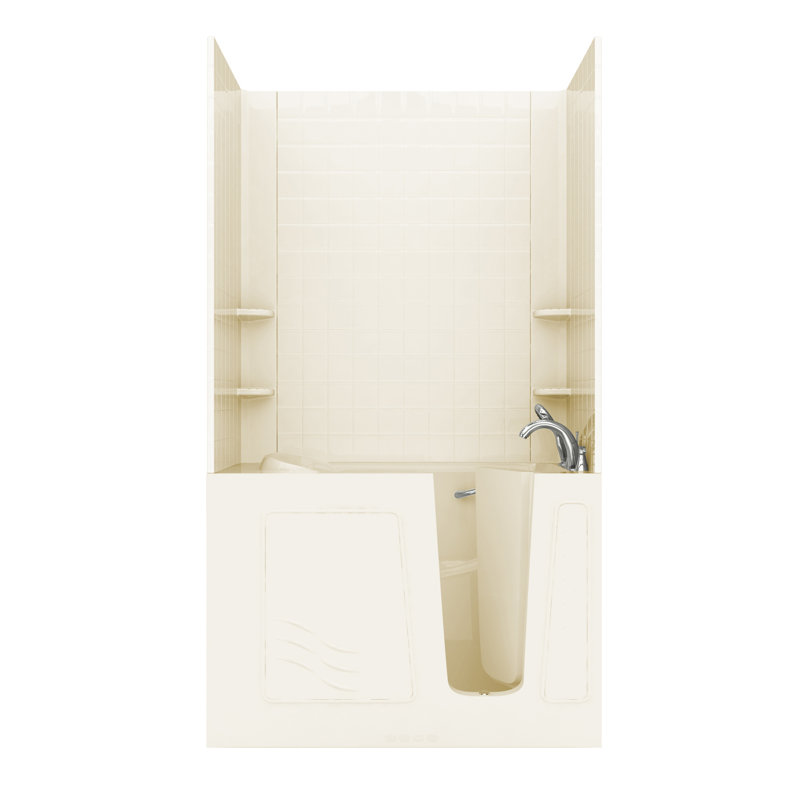 Ashton 52.8'' x 29.5'' Walk-in Whirlpool Fiberglass Bathtub with Faucet, Biscuit, Right