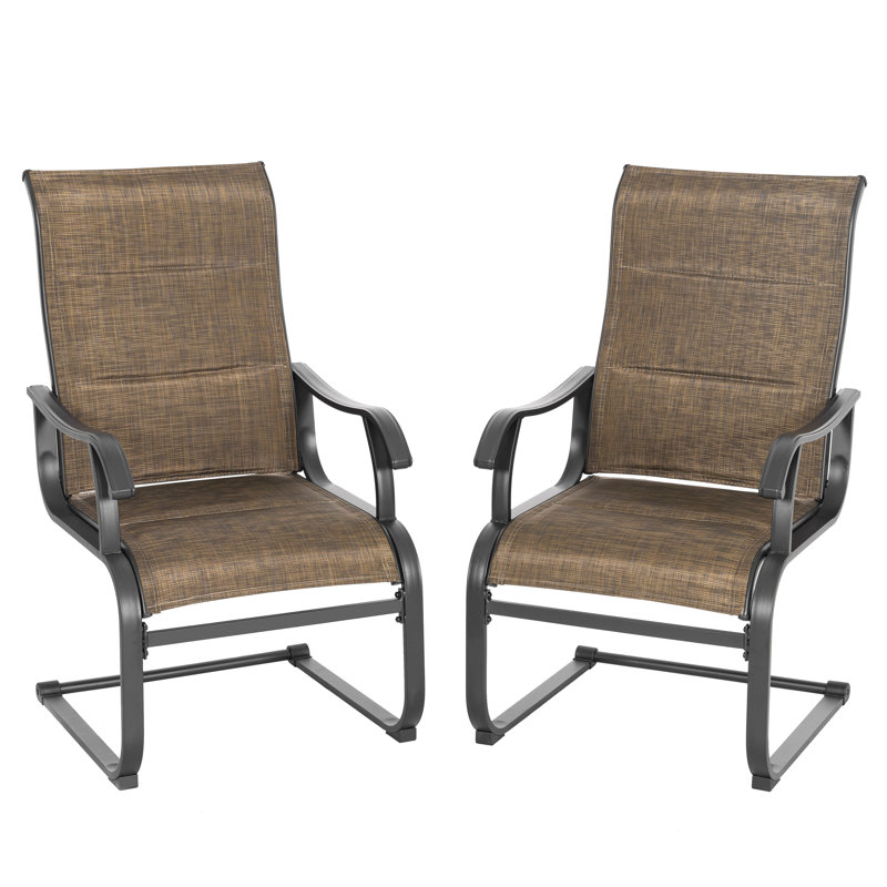 Atrayu Outdoor Patio Dining Armchair with Breathable PVC and Fabric Iron Frame for Backyard, Brown