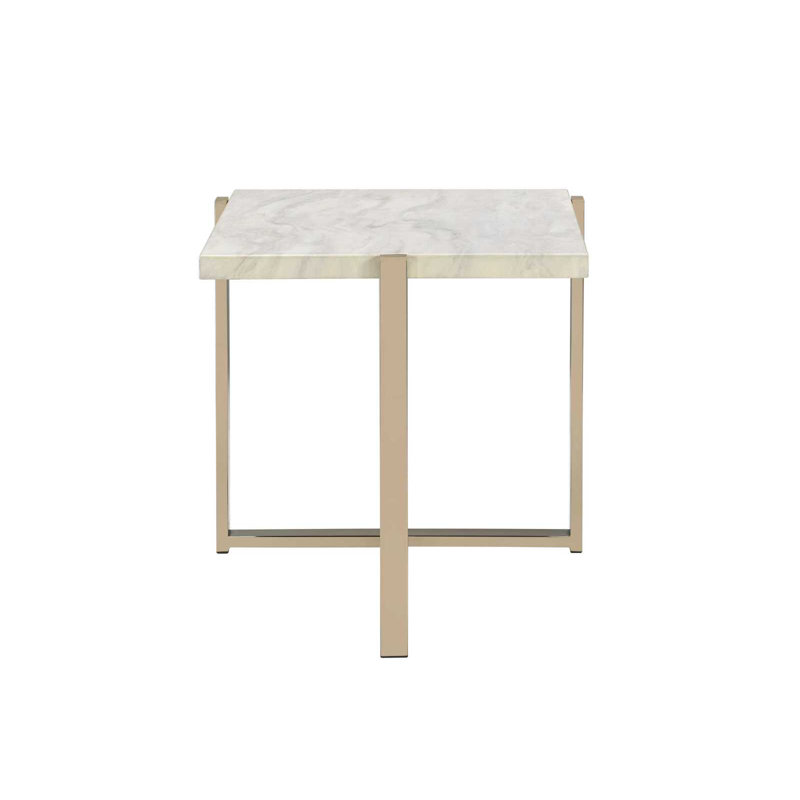 Faux Marble Top With Metal Frame End Table