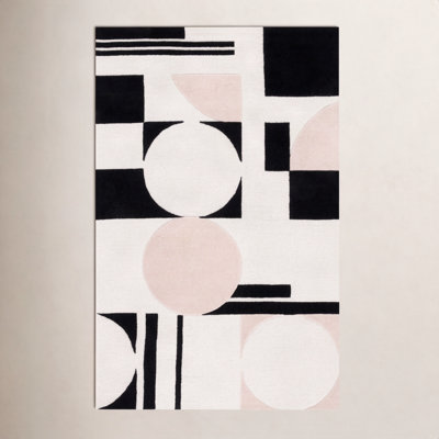 Felipe Blush Black Hand-Woven Wool Geometric Rug