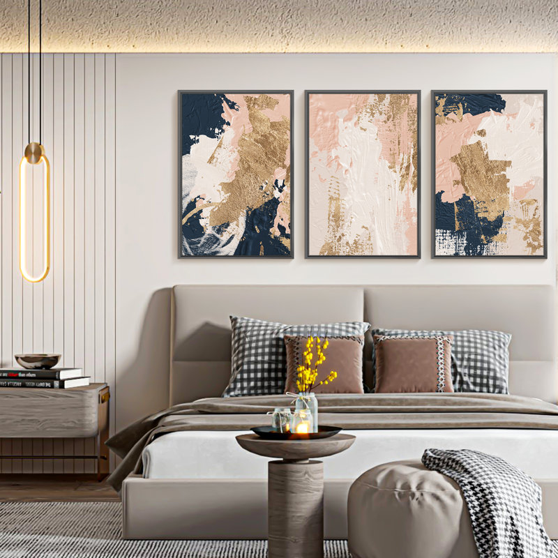 Abstrait moderne - ensemble de 3 reproductions de photos sur toile, Noir, H 16 po x l 36 po x P 1,5 po