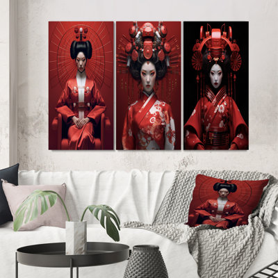 «Futuristic Japanese Geisha II», 3 pièces sur toile