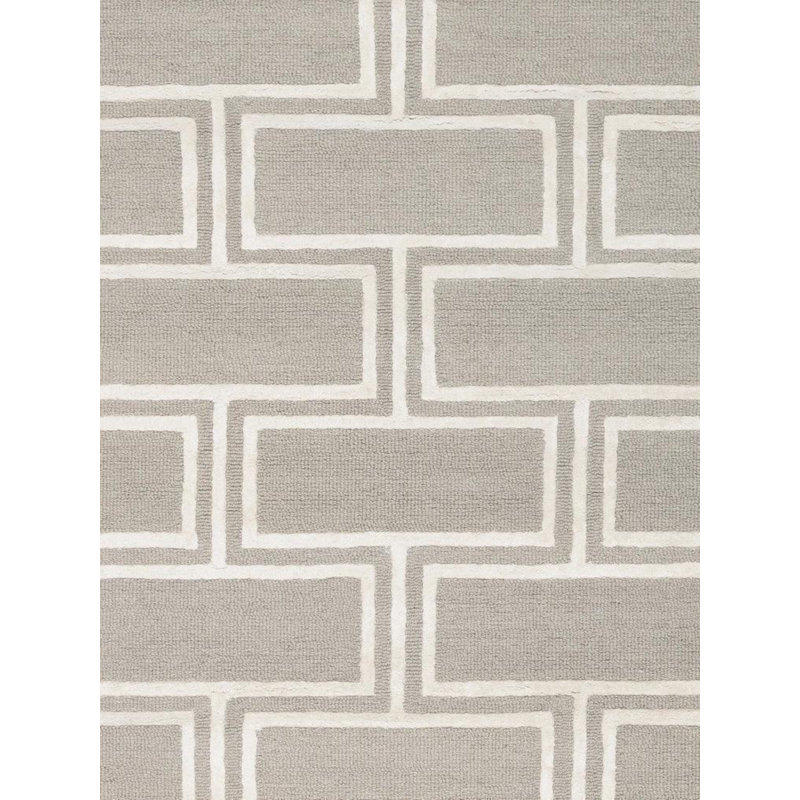 Tapis en coton / laine rectangulaire gris noué à la main à motif géométrique 8 pi 9 po x 11 pi 9 po Norborne