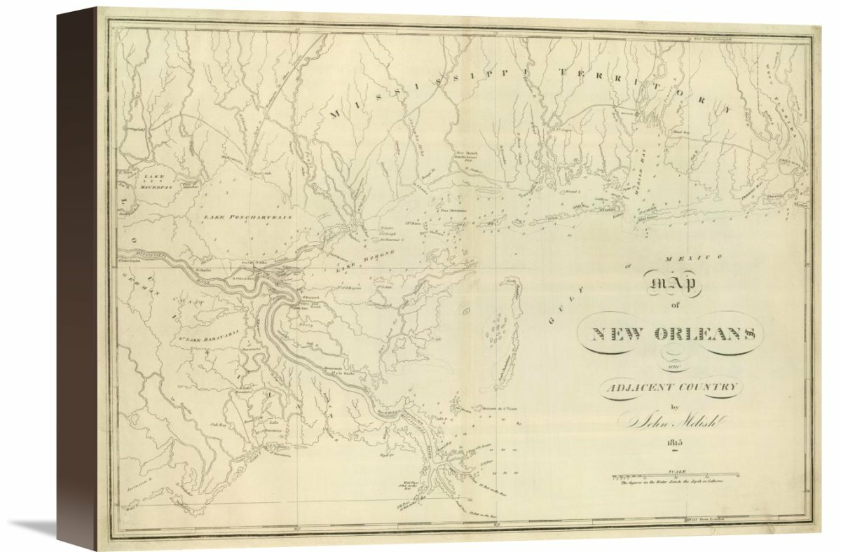 Global Gallery Map Of New Orleans And Adjacent Country 1824 On Canvas   Map Of New Orleans And Adjacent Country 1824 On Canvas By John Melish Print 