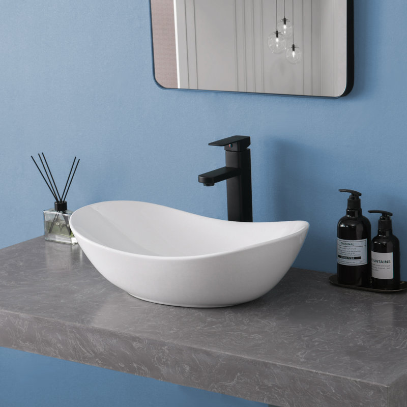 Lavabo de salle de bain vasque ovale en céramique blanche