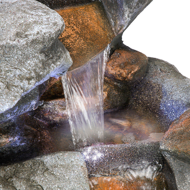 Polystone 5-Tier Rainforest Rock Water Fountain with Light, 54" H x 27" W x 38" D