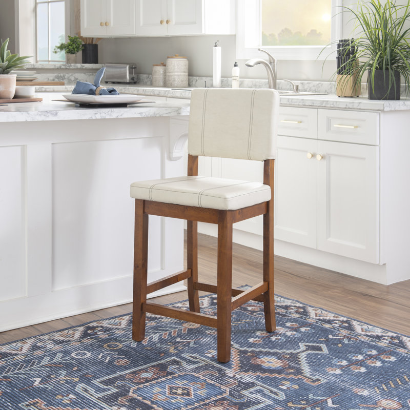 Upholstered Counter Stool with Solid Wood Frame, Counter Stool (24" Seat Height), Cream