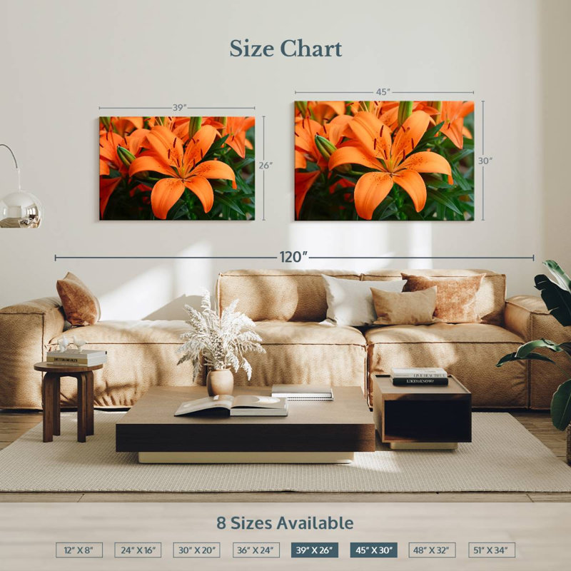 Harnek Orange Lily Flowers, 30'' H x 45'' W