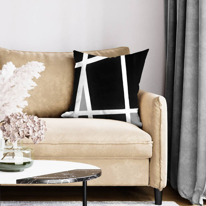 Black and white abstract shapes - 20"x20" Throw pillow - Poly twill - Print on demand, 20x20