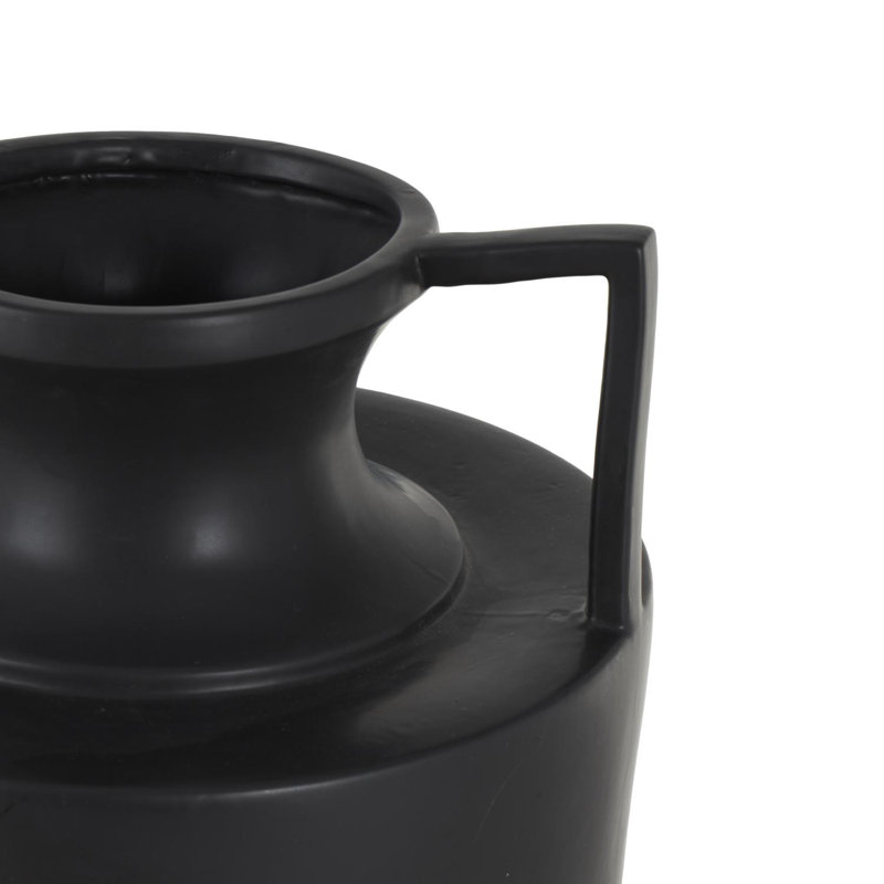 Vase décoratif en forme d'urne cannelée en céramique noire avec poignées, Noir