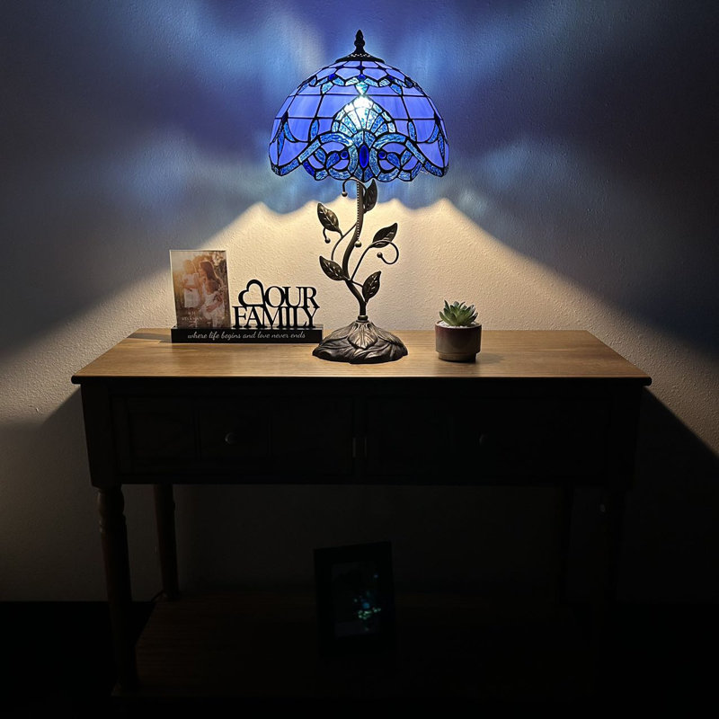 Meryem Tiffany Table Lamp Blue Stained Glass Baroque Style Lavender Included LED Bulb 22"H*12"W*12"D