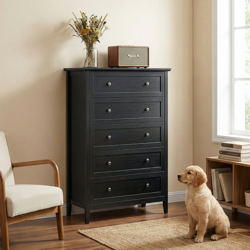 Commode 5 tiroirs 31,5 pouces, Noir
