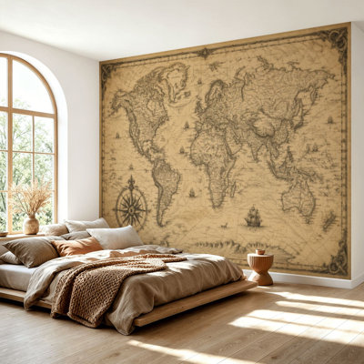 Wall Mural Peel and Stick Wallpaper old map world Self-Adhesive Removable Contact Paper Wall Decor for Living Room Bedroom 69"H x 96"W