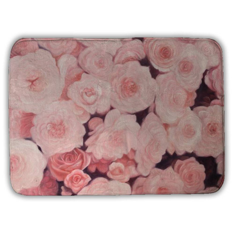 Pink flower field Bath Mat with Non-Slip Backing - Quick Dry Memory Foam Bathroom Rug - Absorbent - Modern Plush Spa-Style - Machine Washable