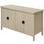 Buffet 4 portes avec panneaux 3D et tablettes réglables, bar à café moderne pour la vie, salle à manger de cuisine, texture grain de bois, demi-poignées noires exquises, structure en métal, basculement de soutien supplémentaire