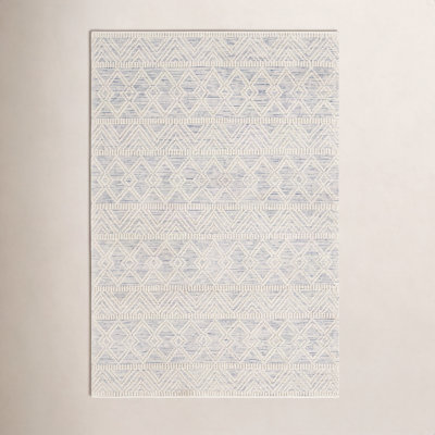 Tribeca Blue Cream Flatweave Geometric Wool Rug