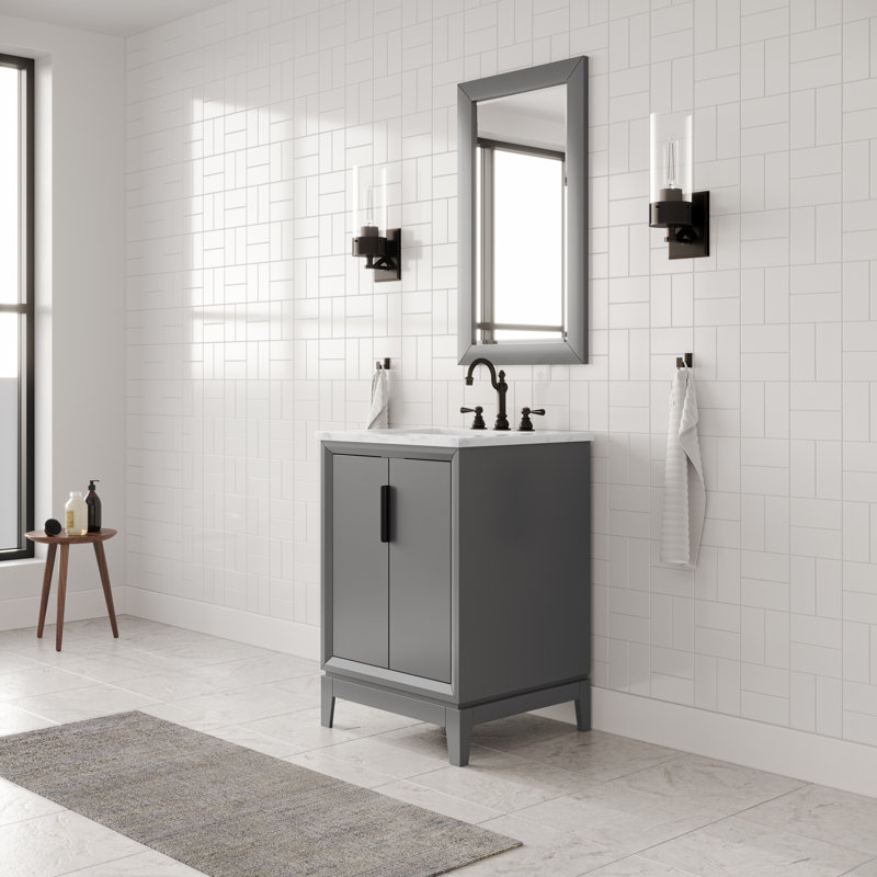 Elizabeth 24" Carrara White Marble Countertop Bath Vanitywith Mirror, Cashmere Gray