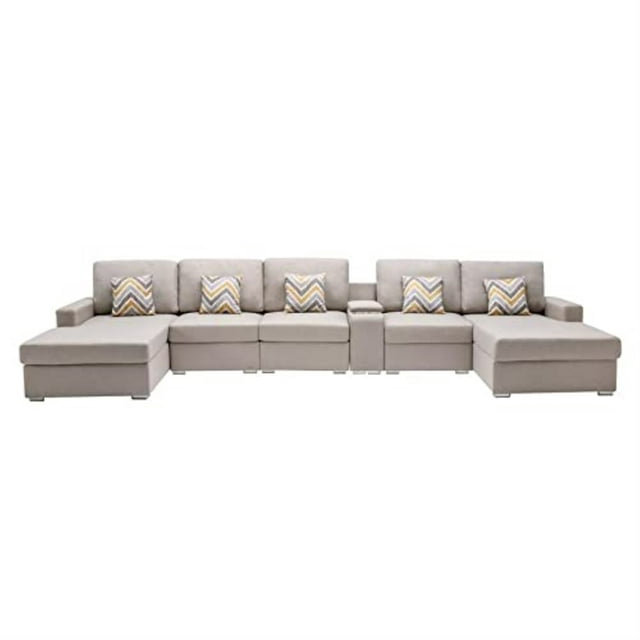 Esplanade 6Pc Double Chaise Sectional Sofa, Beige 100% Linen