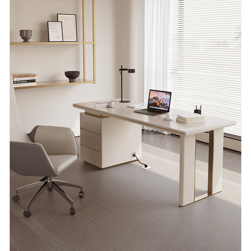 Creamy Modern Desk with Three Drawers, H 29,5 po x l 63 po x P 27,6 po