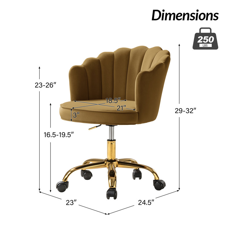 Belanda 23'' W Modern Velvet  Task Chair with Tufted Back, Golden