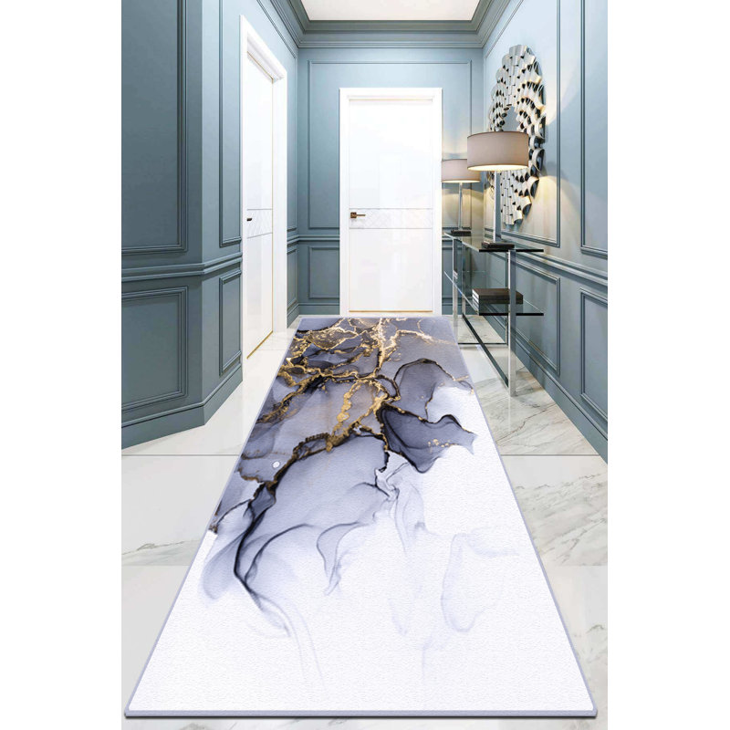Tapis abstrait en polyester tissé à la machine Manvel, Rectangle 3 pi 3 po x 6 pi 7 po