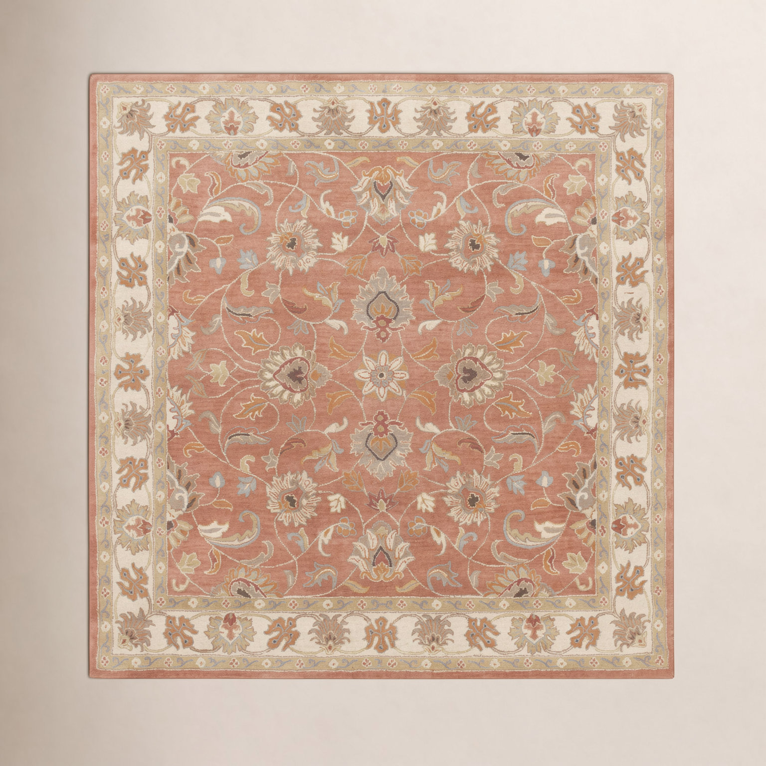 Arden Orange Hand-Tufted Wool Floral Rug, Square 8'