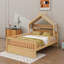 Lit de maison en bois avec tablette de tête de lit, lit à baldaquin avec garde-corps et baldaquin en tissu amovible-2024230105-2024230096