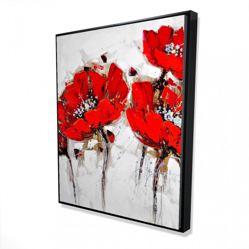 Red Poppies With Texture Print On Canvas